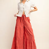 Rose Smocked Waist Tiered Textured Pant