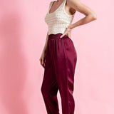 Wine Smocked Satin Pant