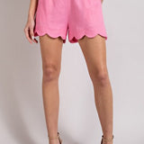 Linen Scallop Hem Shorts