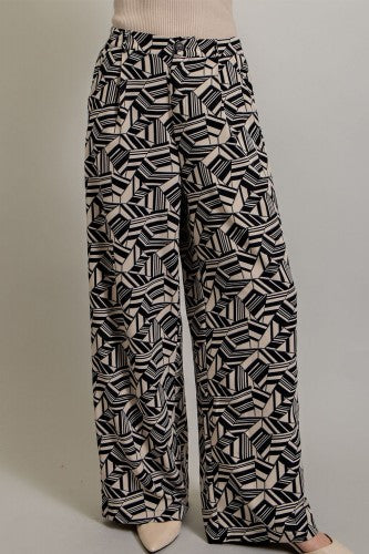 Black Abstract Printed Pocket Pant