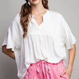 Off White Pleated Dolman V Neck Top