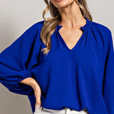 Ruffle Neckline Puff Sleeve Blouse