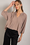 Ruffle Neckline Puff Sleeve Blouse