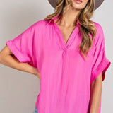 Candy Pink Collared Easy Blouse