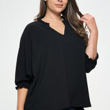 Black V Notch Smock Sleeve Top