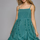 Dark Teal Embroidered Mini Flow Dress