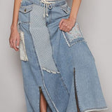 Denim Patch Detail Maxi Skirt