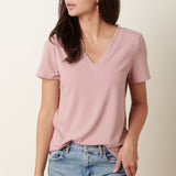 Mauve Rib Knit V Neck Tee