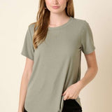 Rib Knit Round Neck Tee