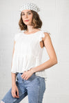 Peplum Ruffle S/S White Top