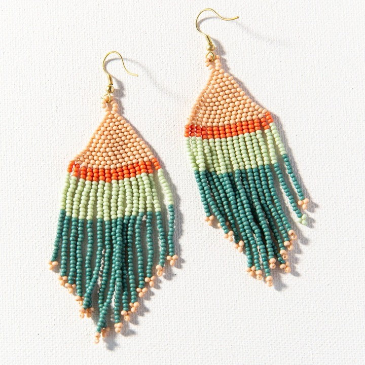 Teal Striped Fringe Earring