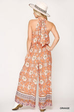 Orange Printed Halter Tie Jumpsuit
