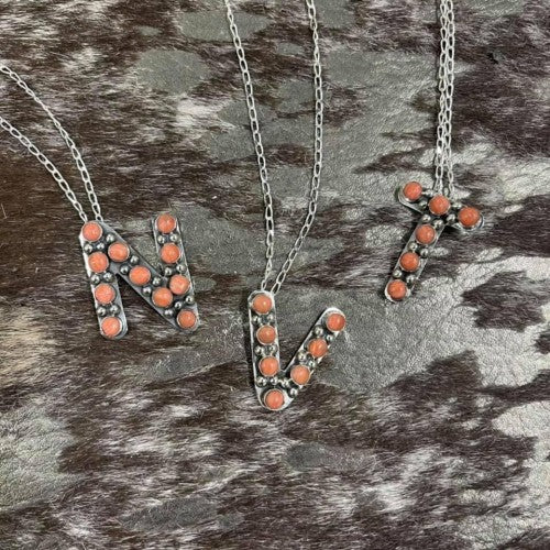 Coral Initial Necklace