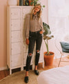 Distressed Black Stretch Mom Jean