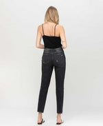 Distressed Black Stretch Mom Jean