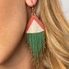 TERRA COTTA IVORY EMERALD GOLD FRINGE EARRINGS