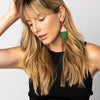 TERRA COTTA IVORY EMERALD GOLD FRINGE EARRINGS