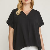 Black V Neck Placket Dolman