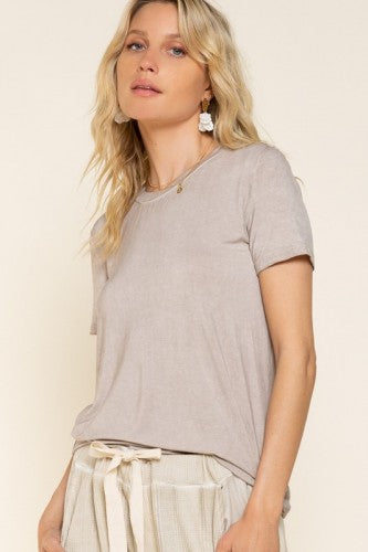 Romantic Taupe Short Sleeve Round Neck Tee