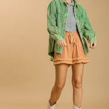 Kelly Green Washed Corduroy Button Front Shacket