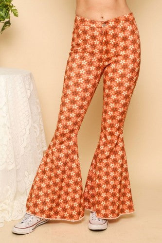 Retro Floral Daisy Print Flares