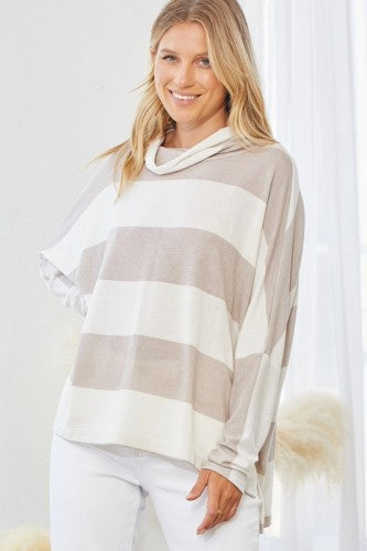 Cream + Latte Colorblock Cowl Neck