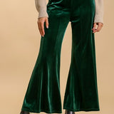 Emerald Velvet Stretch Wide Flare Elastic Waist