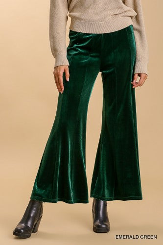 Emerald Velvet Stretch Wide Flare Elastic Waist