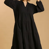 Black Gauze Long Sleeve Tiered Maxi Dress