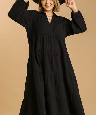 Black Gauze Long Sleeve Tiered Maxi Dress The Red Raccoon Black Gauze Long Sleeve Tiered Maxi Dress The Red Raccoon