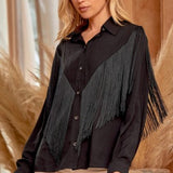 Let's Go! Black Fringe Button Down
