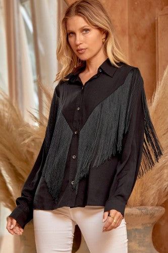 Let's Go! Black Fringe Button Down