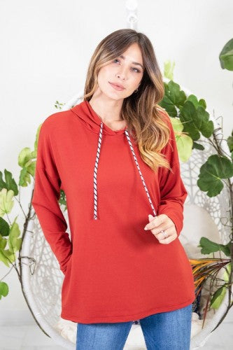 Rust Hoodie with Stripe Lined Hood