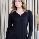 Black V Neck L/S Top with Buttons