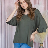 Olive Crew Neck 3/4 Dolman Flowy Sleeve