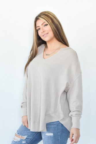 Taupe Waffle Crew Neck L/S Shirt