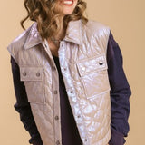 Warm Sand Metallic Quilted Button Up Vest