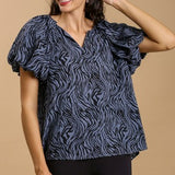 Slate Zebra Puff Sleeve Top