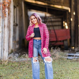 Fuchsia Window Long Leather Jacket