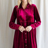 Wine Velvet Button Up Babydoll Dress