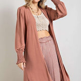 Open Front Cardigan with Smocked Sleeve