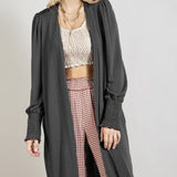 Open Front Cardigan with Smocked Sleeve