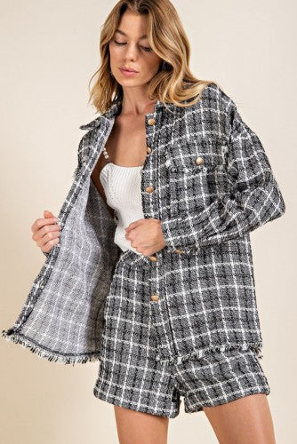 Black + White Tweed Button Front Jacket