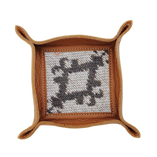 White + Black Azteca Leather Tray