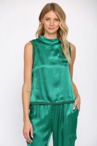 Emerald Green Satin Sleevless Tank