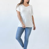 Ivory V Neck with Front Pocket Easy Fit Tee