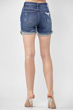 Dark Wash Distressed Cuffed Shorts