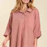Mauve Batwing Button Front Top