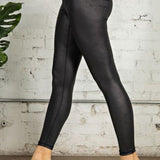 Black Wide Waistband Faux Chintz Legging