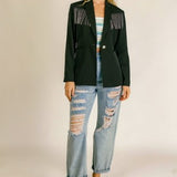 Black Rhinestone Fringe Blazer